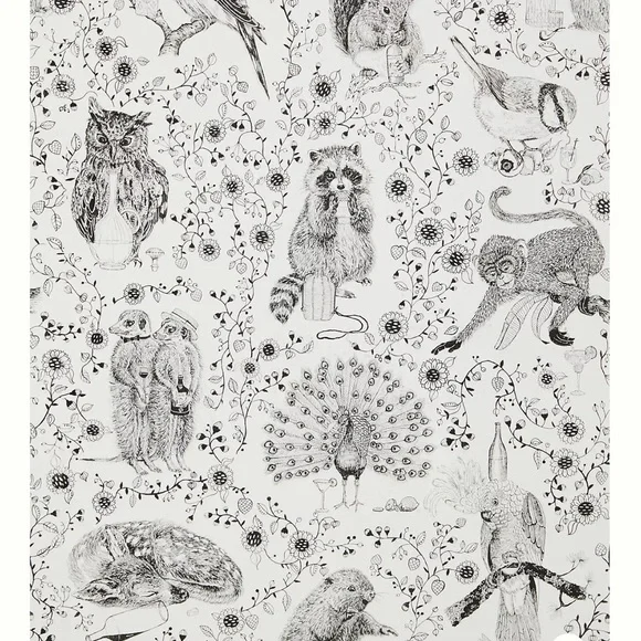 RESERVED!! Anthropologie Wallpaper Floral Animals Henriette Black White York - Picture 3 of 15